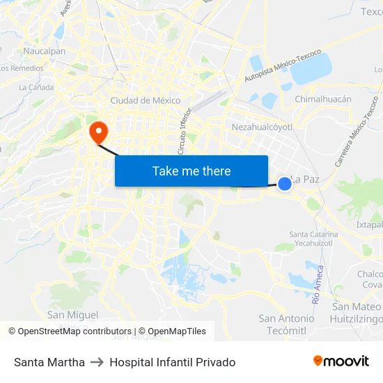 Santa Martha to Hospital Infantil Privado map