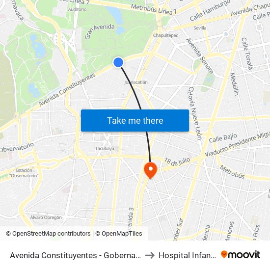 Avenida Constituyentes - Gobernador Tiburcio Montiel to Hospital Infantil Privado map