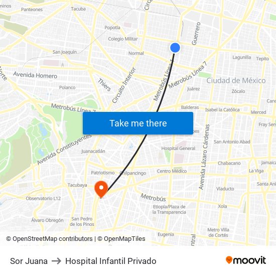 Sor Juana to Hospital Infantil Privado map