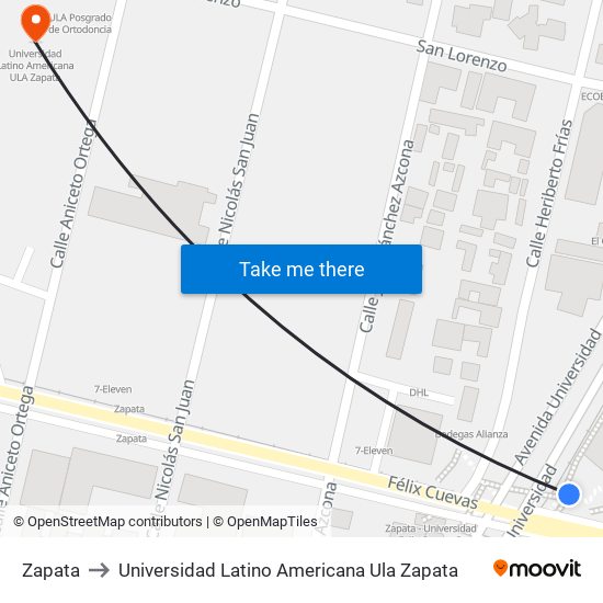 Zapata to Universidad Latino Americana Ula Zapata map