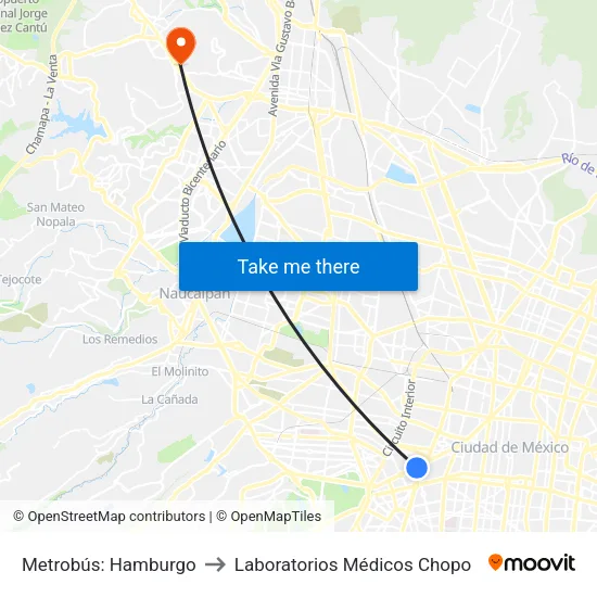 Metrobús: Hamburgo to Laboratorios Médicos Chopo map