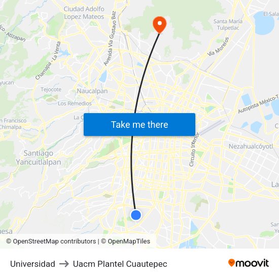 Universidad to Uacm Plantel Cuautepec map