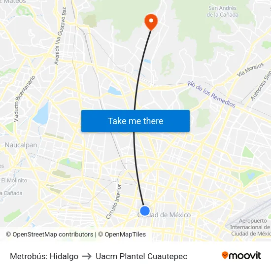 Metrobús: Hidalgo to Uacm Plantel Cuautepec map