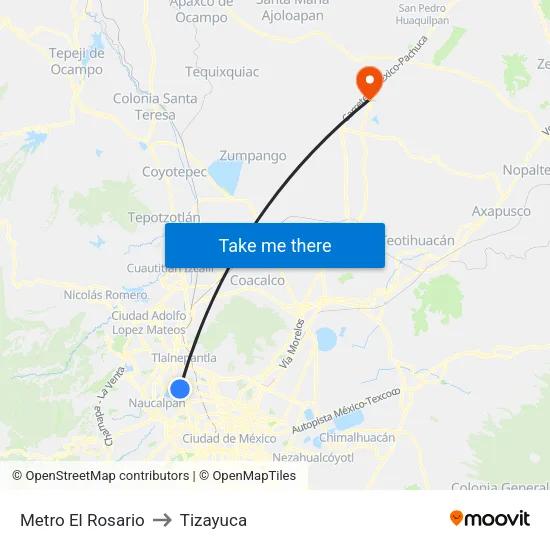 Metro El Rosario to Tizayuca map