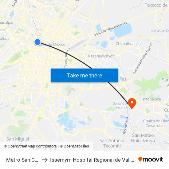 Metro San Cosme to Issemym Hospital Regional de Valle de Chalco map