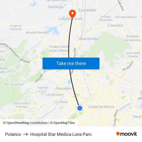 Polanco to Hospital Star Médica Luna Parc map