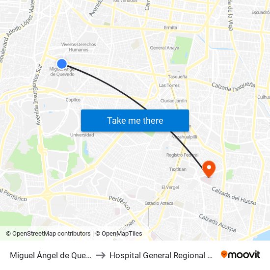 Miguel Ángel de Quevedo to Hospital General Regional 2 Imss map