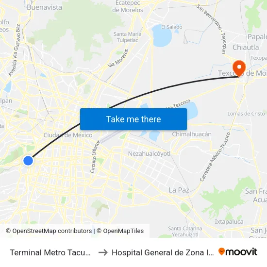 Terminal Metro Tacubaya to Hospital General de Zona Imss map