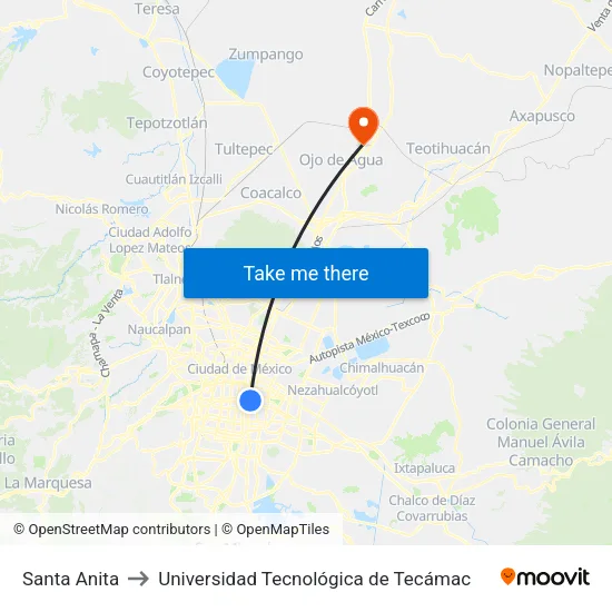 Santa Anita to Universidad Tecnológica de Tecámac map