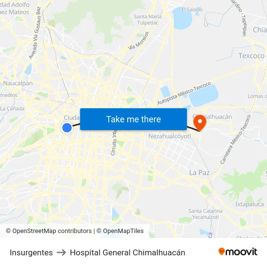 Insurgentes to Hospital General Chimalhuacán map