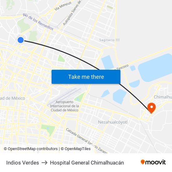 Indios Verdes to Hospital General Chimalhuacán map
