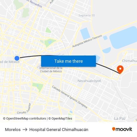 Morelos to Hospital General Chimalhuacán map