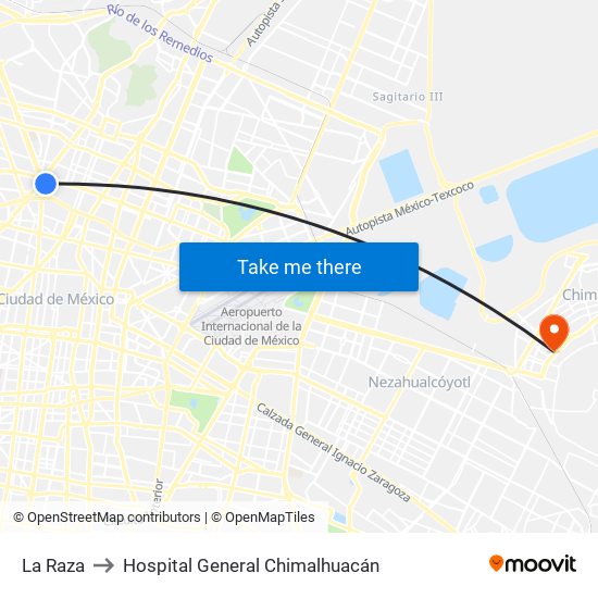 La Raza to Hospital General Chimalhuacán map