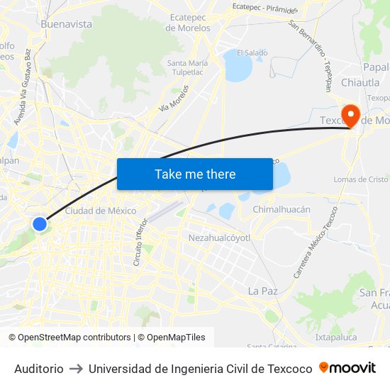 Auditorio to Universidad de Ingenieria Civil de Texcoco map