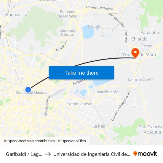 Garibaldi / Lagunilla to Universidad de Ingenieria Civil de Texcoco map