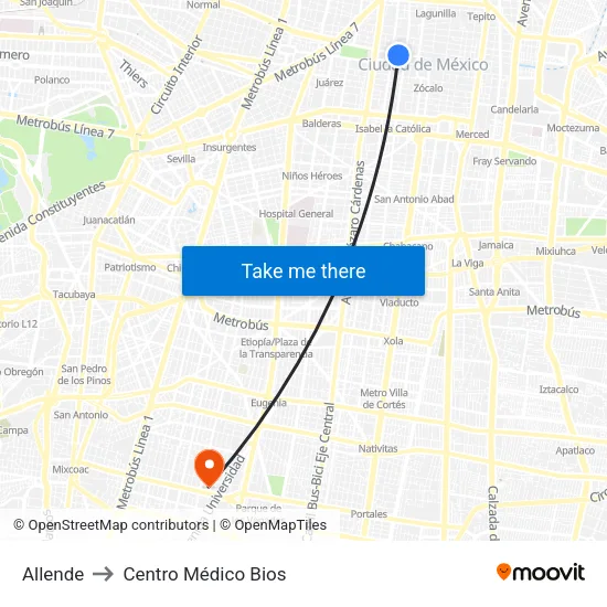 Allende to Centro Médico Bios map