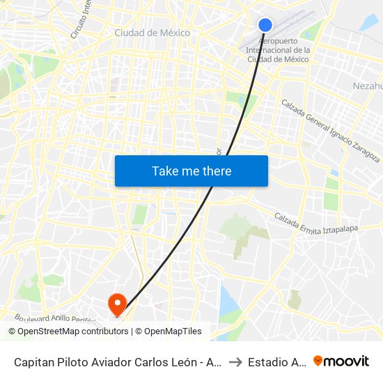 Capitan Piloto Aviador Carlos León - Aeropuerto Civil to Estadio Azteca map