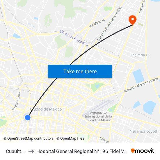 Cuauhtémoc to Hospital General Regional N°196 Fidel Velazquez Sanchez map