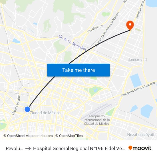 Revolución to Hospital General Regional N°196 Fidel Velazquez Sanchez map