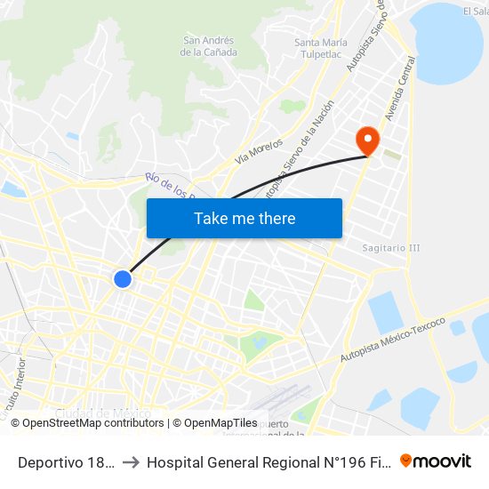 Deportivo 18 de Marzo to Hospital General Regional N°196 Fidel Velazquez Sanchez map