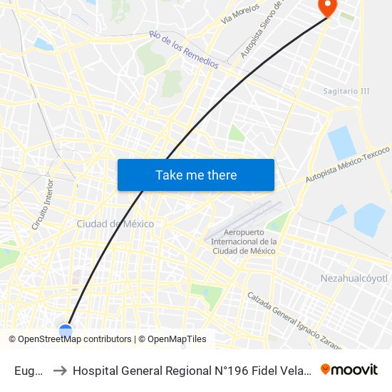 Eugenia to Hospital General Regional N°196 Fidel Velazquez Sanchez map