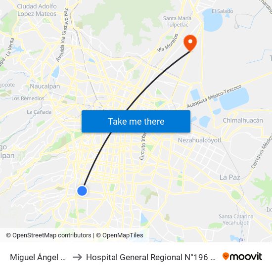 Miguel Ángel de Quevedo to Hospital General Regional N°196 Fidel Velazquez Sanchez map