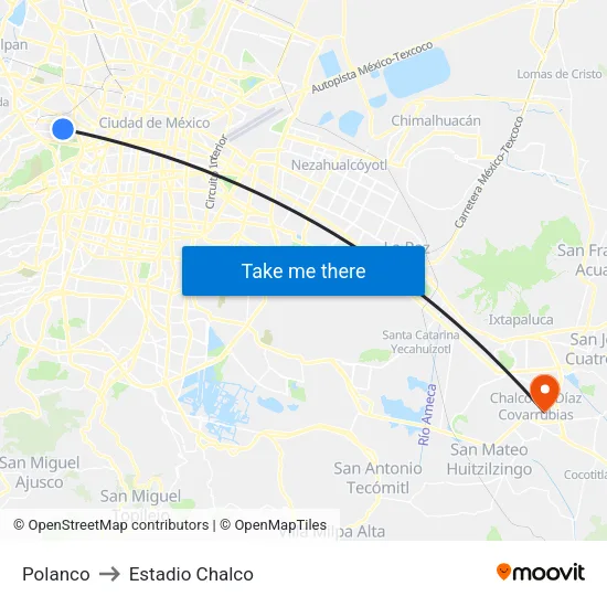 Polanco to Estadio Chalco map
