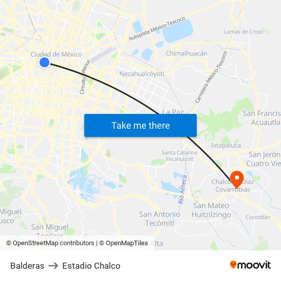 Balderas to Estadio Chalco map