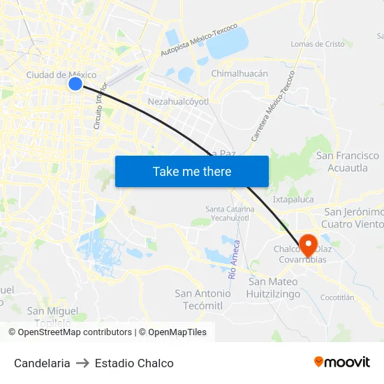 Candelaria to Estadio Chalco map