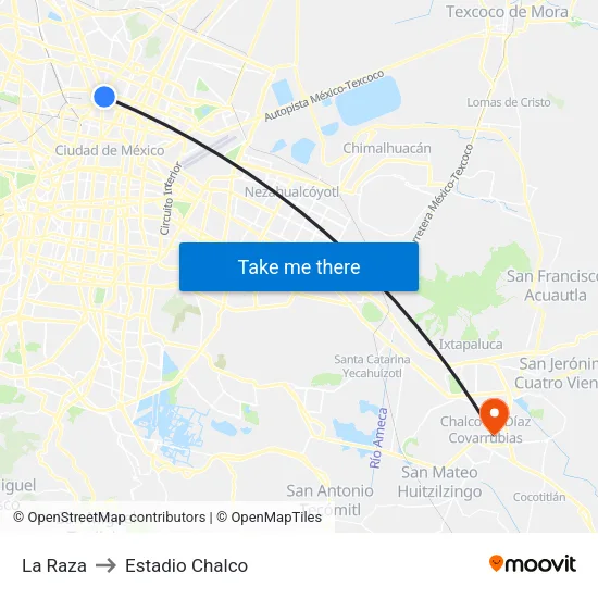 La Raza to Estadio Chalco map