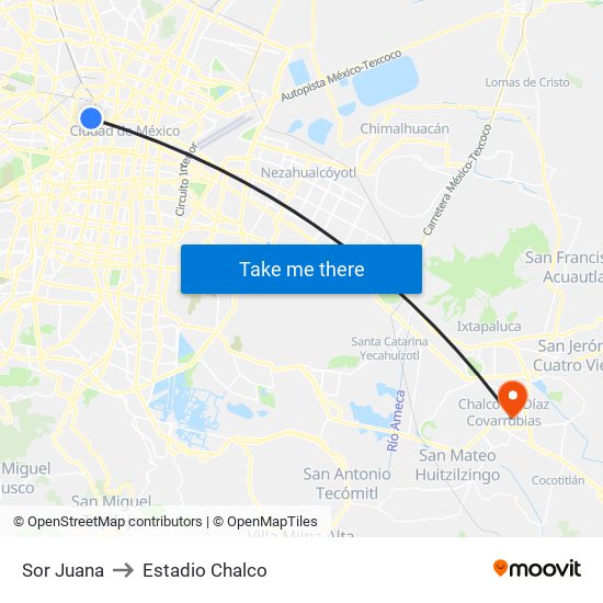 Sor Juana to Estadio Chalco map