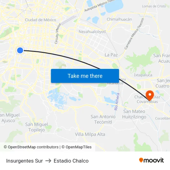 Insurgentes Sur to Estadio Chalco map