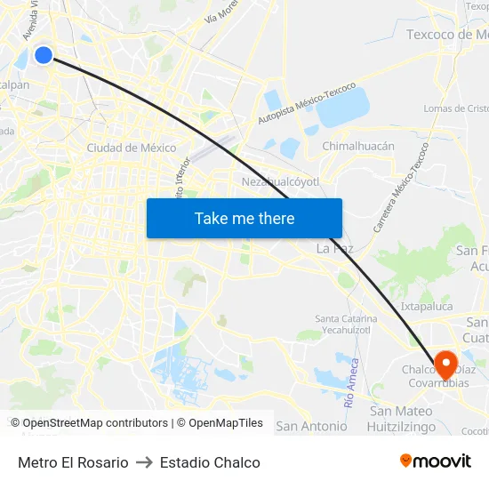 Metro El Rosario to Estadio Chalco map