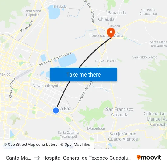 Santa Martha to Hospital General de Texcoco Guadalupe Victoria map