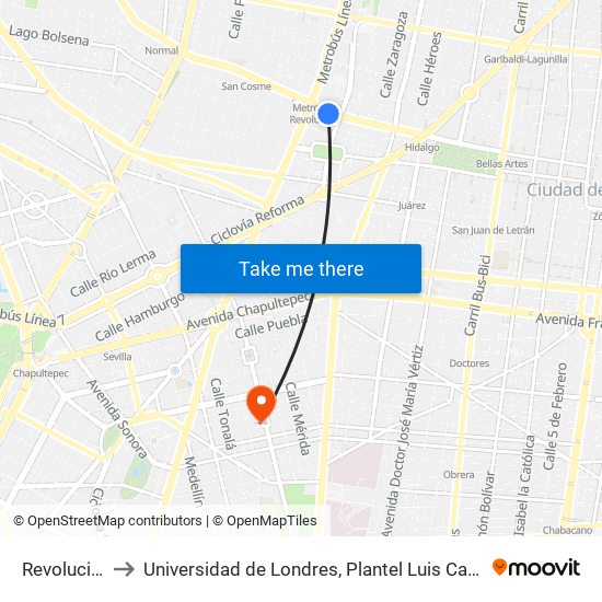 Revolución to Universidad de Londres, Plantel Luis Cabrera map