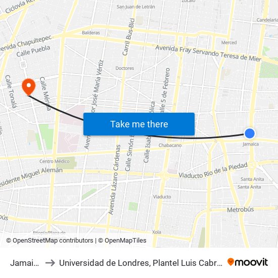 Jamaica to Universidad de Londres, Plantel Luis Cabrera map