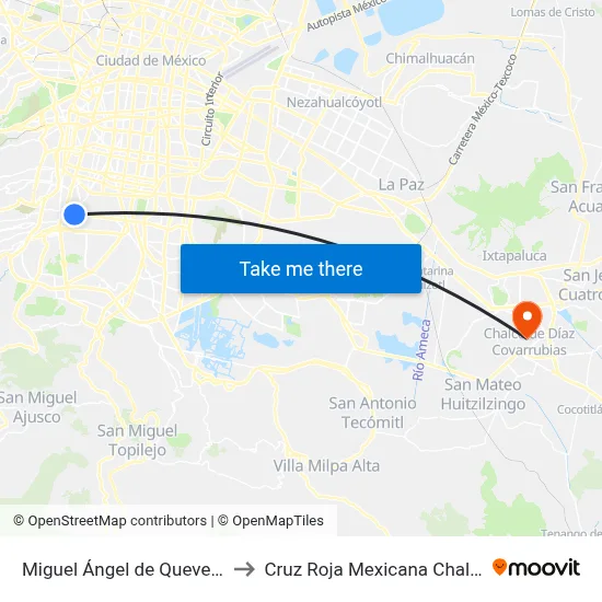Miguel Ángel de Quevedo to Cruz Roja Mexicana Chalco map