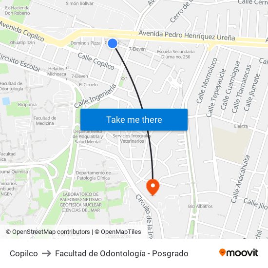 Copilco to Facultad de Odontología - Posgrado map