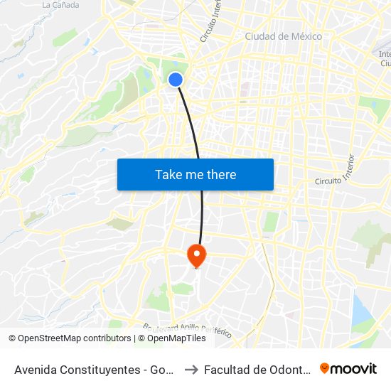 Avenida Constituyentes - Gobernador Tiburcio Montiel to Facultad de Odontología - Posgrado map