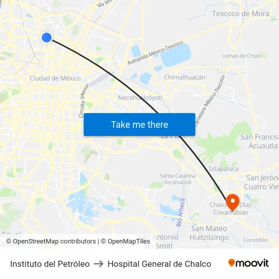 Instituto del Petróleo to Hospital General de Chalco map