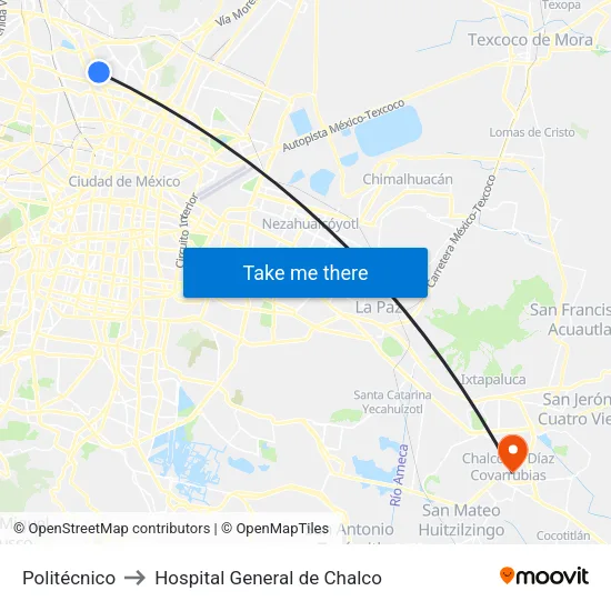 Politécnico to Hospital General de Chalco map