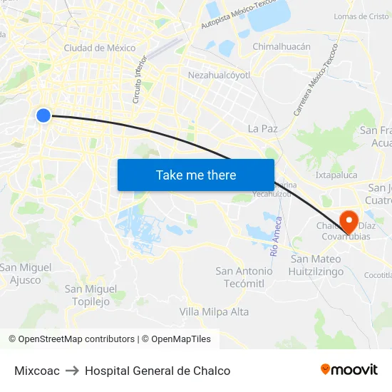 Mixcoac to Hospital General de Chalco map