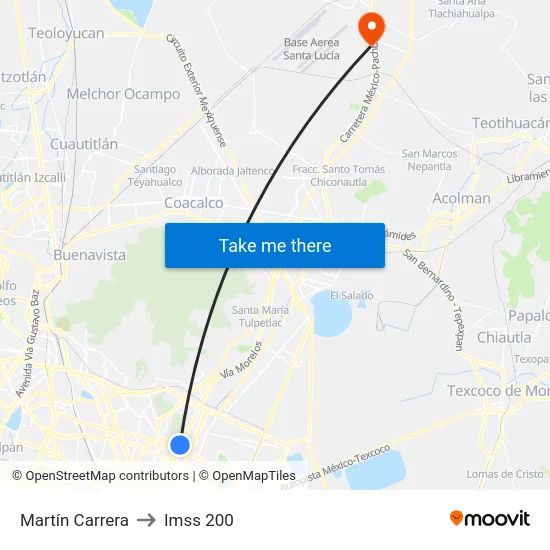 Martín Carrera to Imss 200 map