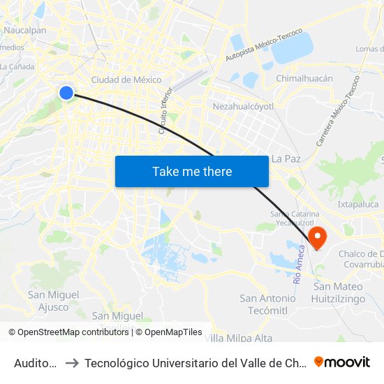 Auditorio to Tecnológico Universitario del Valle de Chalco map