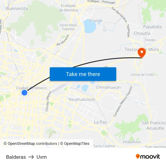 Balderas to Uvm map