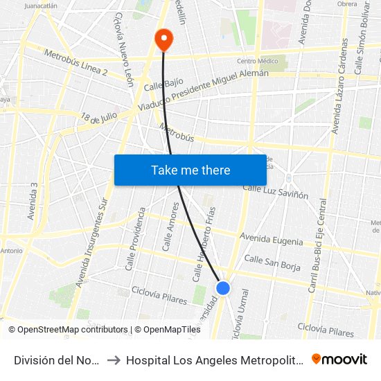 División del Norte to Hospital Los Angeles Metropolitano map