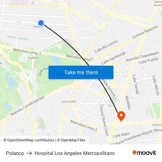 Polanco to Hospital Los Angeles Metropolitano map