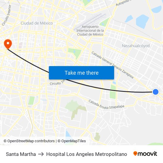 Santa Martha to Hospital Los Angeles Metropolitano map