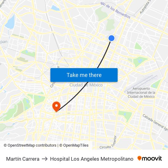 Martín Carrera to Hospital Los Angeles Metropolitano map