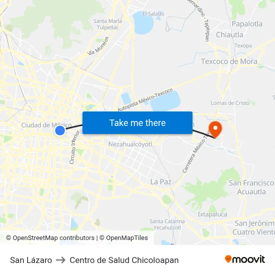San Lázaro to Centro de Salud Chicoloapan map